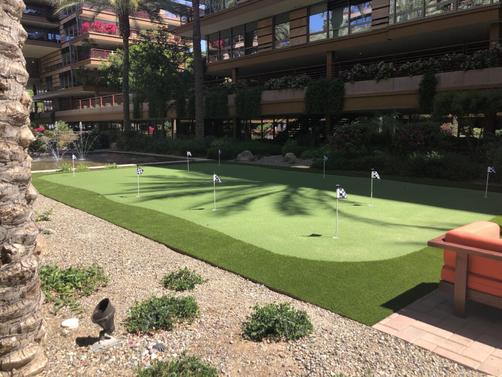 commercial artificial turf putting green installed at Optima Camelview