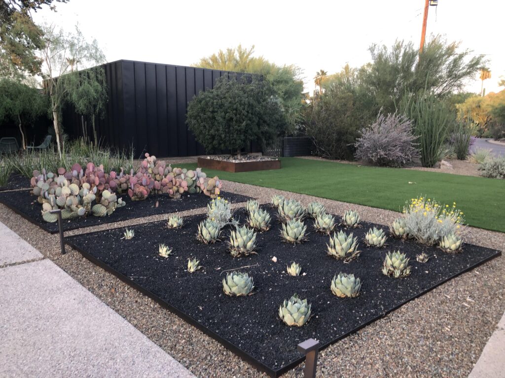 landscape installation and new artificial grass in residential front yard