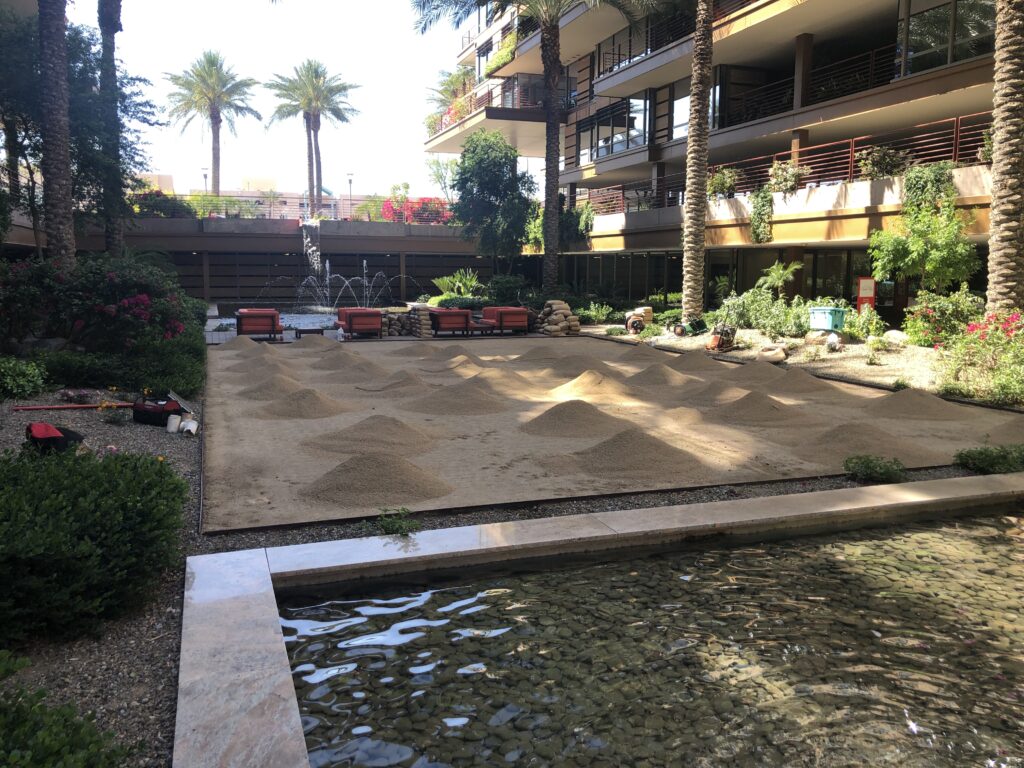 commercial property Scottsdale base material load in for artificial turf putting green