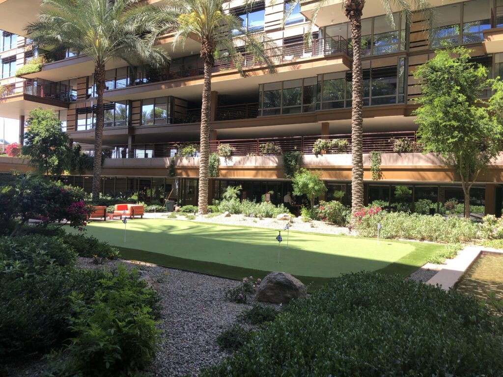 commercial property Scottsdale after artificial turf putting green landscape installation